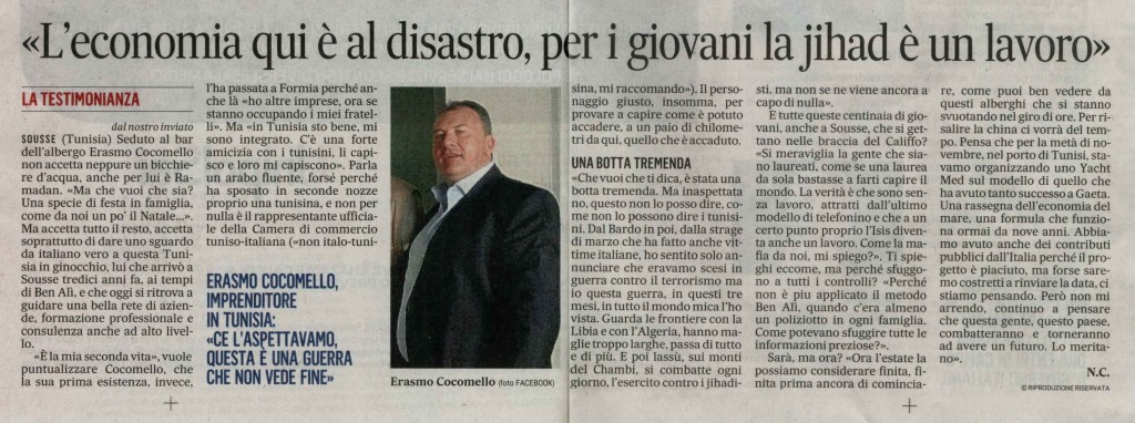 Intervista del Messaggero del 28 giugno 2015 a Erasmo Cocomello