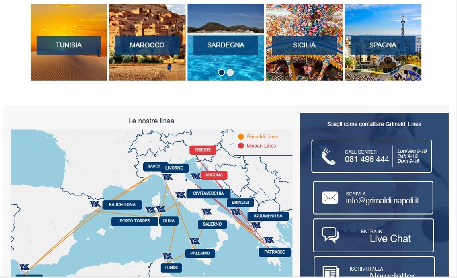 Le rotte e i Paesi di destinazione dei trasporti marittimi della GRIMALDI LINES
